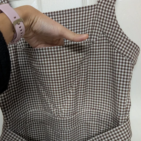 & Other Stories Belted Micro Gingham Houndstooth Overalls Brown S 4 Square Neck - Picture 8 of 14